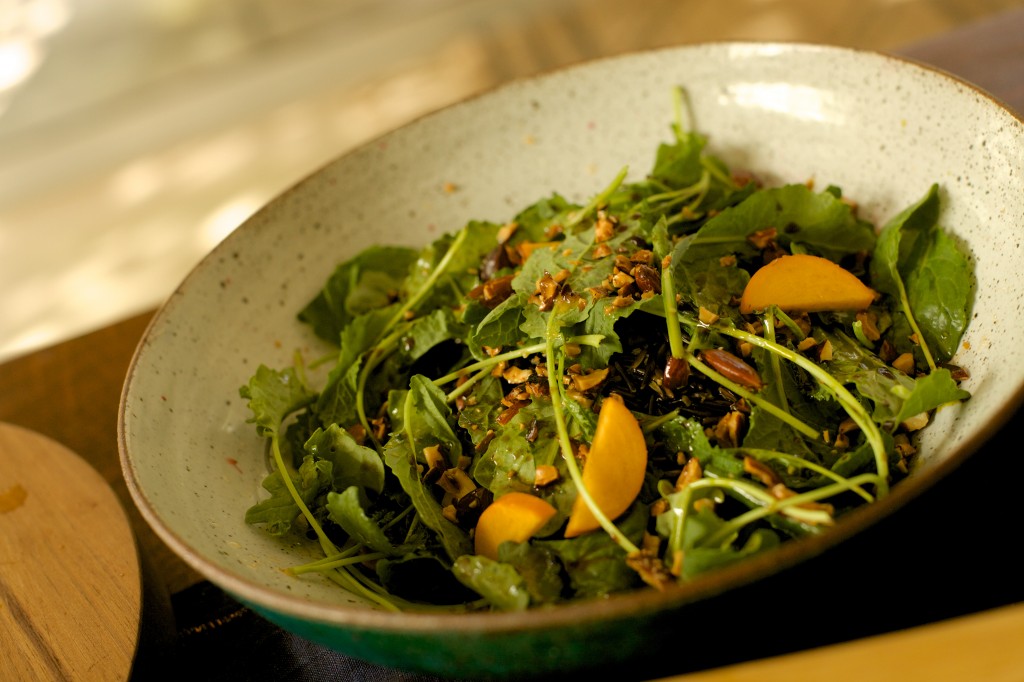 autumn salad, salad with persimmons 