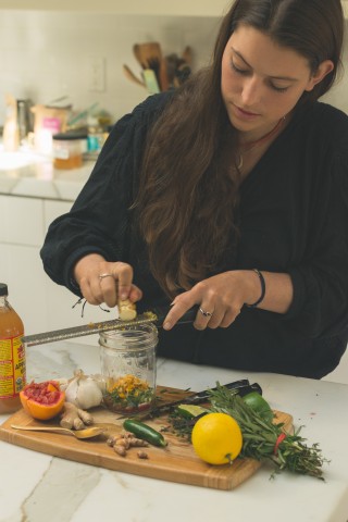 Shiva Rose along with Céline from Plastic Tides show their recipe for a natural medicine made of organic materials and herbs