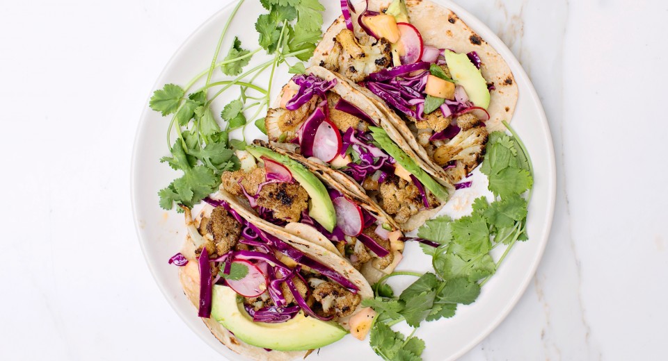 Chipotle Cauliflower Tacos & Pineapple Slaw ~ Pamela Salzman