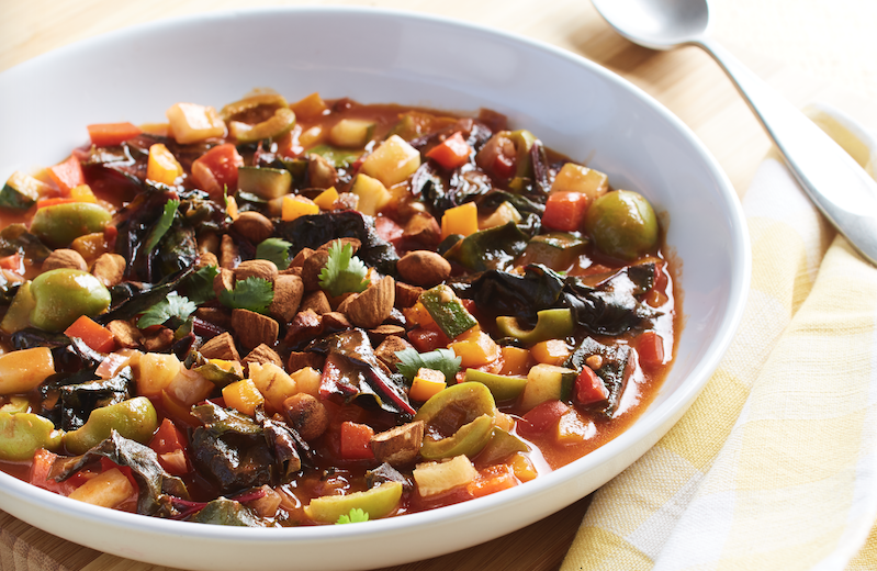 Moroccan Vegetable Tagine with Olives and Cinnamon-Ghee Almonds